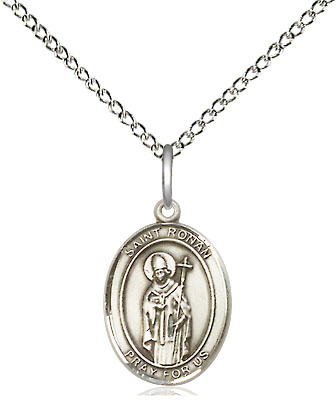 Sterling Silver Saint Ronan Pendant on a 18 inch Sterling Silver Light Curb chain