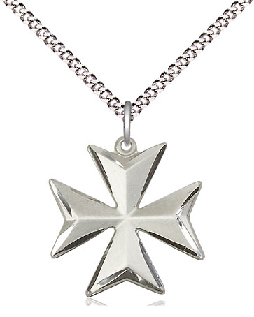 Sterling Silver Maltese Cross Pendant on a 18 inch Light Rhodium Light Curb chain