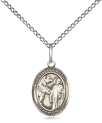 Sterling Silver Saint Columbanus Pendant on a 18 inch Sterling Silver Light Curb chain