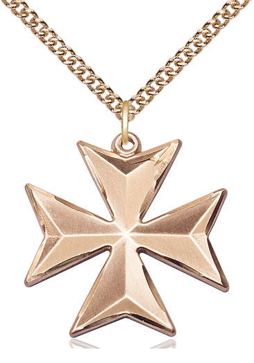 14kt Gold Filled Maltese Cross Pendant on a 24 inch Gold Filled Heavy Curb chain