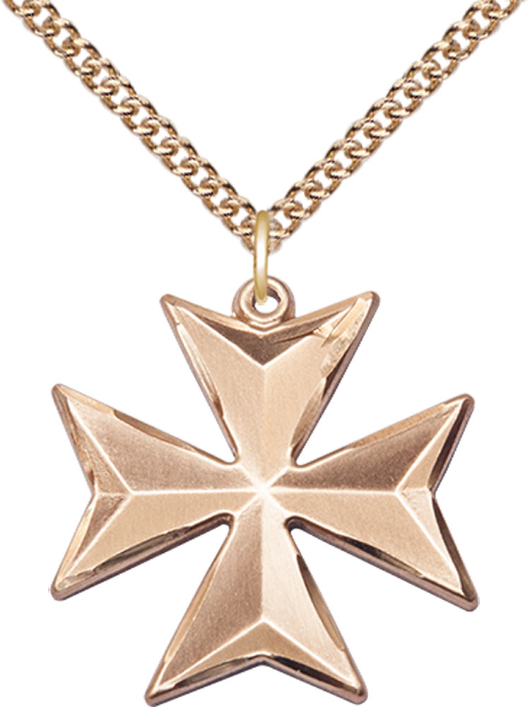 14kt Gold Filled Maltese Cross Pendant on a 24 inch Gold Filled Heavy Curb chain