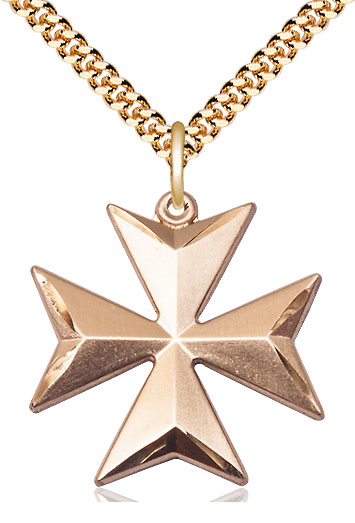 14kt Gold Filled Maltese Cross Pendant on a 24 inch Gold Plate Heavy Curb chain