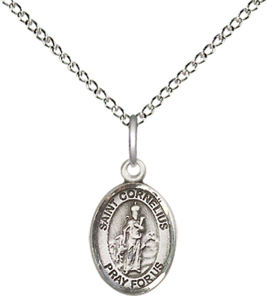 Sterling Silver Saint Cornelius Pendant on a 18 inch Sterling Silver Light Curb chain