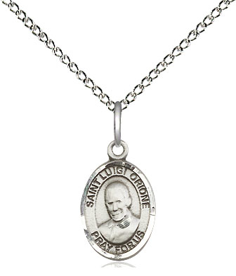 Sterling Silver Saint Luigi Orione Pendant on a 18 inch Sterling Silver Light Curb chain