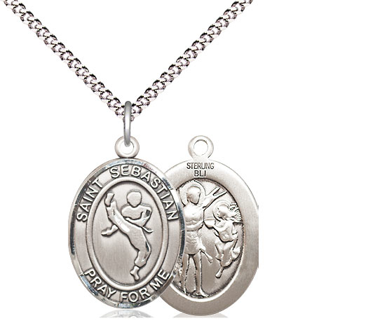 Sterling Silver Saint Sebastian Martial Arts Pendant on a 18 inch Light Rhodium Light Curb chain