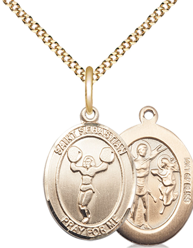 14kt Gold Filled Saint Sebastian Cheerleading Pendant on a 18 inch Gold Plate Light Curb chain