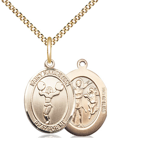 14kt Gold Filled Saint Sebastian Cheerleading Pendant on a 18 inch Gold Plate Light Curb chain