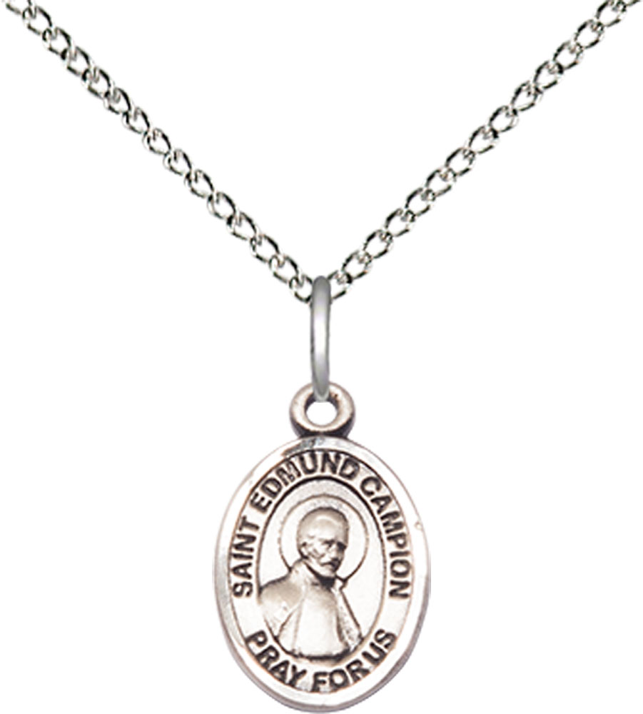 Sterling Silver Saint Edmund Campion Pendant on a 18 inch Sterling Silver Light Curb chain