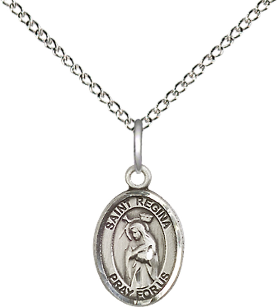 Sterling Silver Saint Regina Pendant on a 18 inch Sterling Silver Light Curb chain