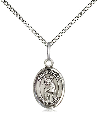 Sterling Silver Saint Regina Pendant on a 18 inch Sterling Silver Light Curb chain