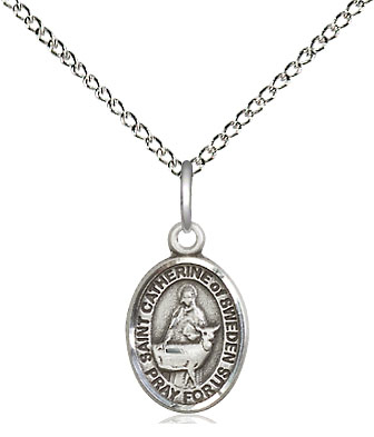 Sterling Silver Saint Catherine of Sweden Pendant on a 18 inch Sterling Silver Light Curb chain