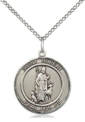 Sterling Silver Saint Hubert of Liege Pendant on a 18 inch Sterling Silver Light Curb chain