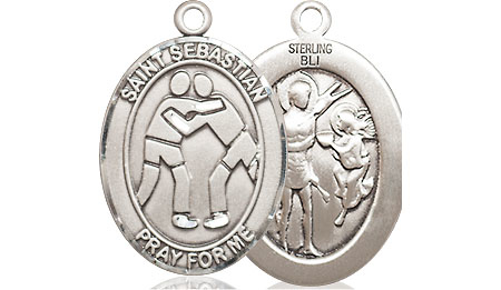 Sterling Silver Saint Sebastian Wrestling Medal