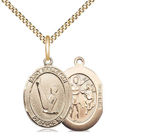 14kt Gold Filled Saint Sebastian Gymnastics Pendant on a 18 inch Gold Plate Light Curb chain