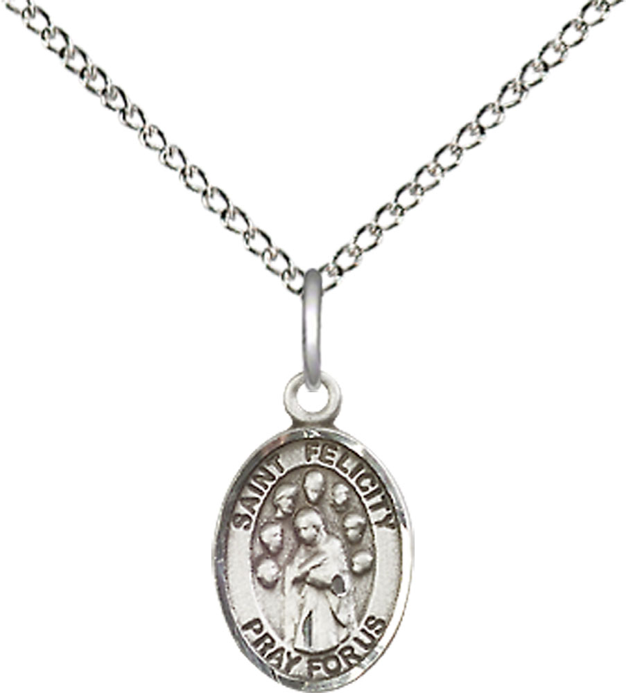 Sterling Silver Saint Felicity Pendant on a 18 inch Sterling Silver Light Curb chain