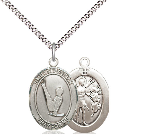 Sterling Silver Saint Sebastian Gymnastics Pendant on a 18 inch Light Rhodium Light Curb chain