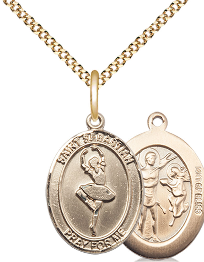 14kt Gold Filled Saint Sebastian Dance Pendant on a 18 inch Gold Plate Light Curb chain