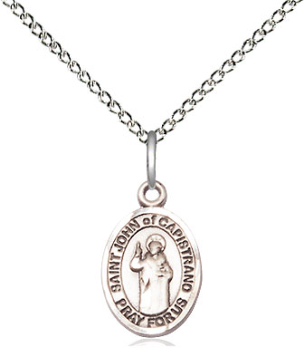 Sterling Silver Saint John of Capistrano Pendant on a 18 inch Sterling Silver Light Curb chain