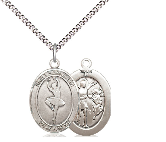 Sterling Silver Saint Sebastian Dance Pendant on a 18 inch Light Rhodium Light Curb chain