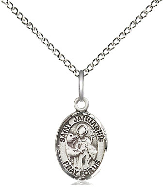 Sterling Silver Saint Januarius Pendant on a 18 inch Sterling Silver Light Curb chain