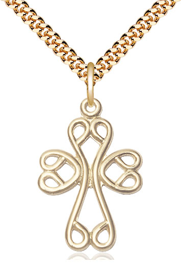 14kt Gold Filled Scroll Cross Pendant on a 24 inch Gold Plate Heavy Curb chain