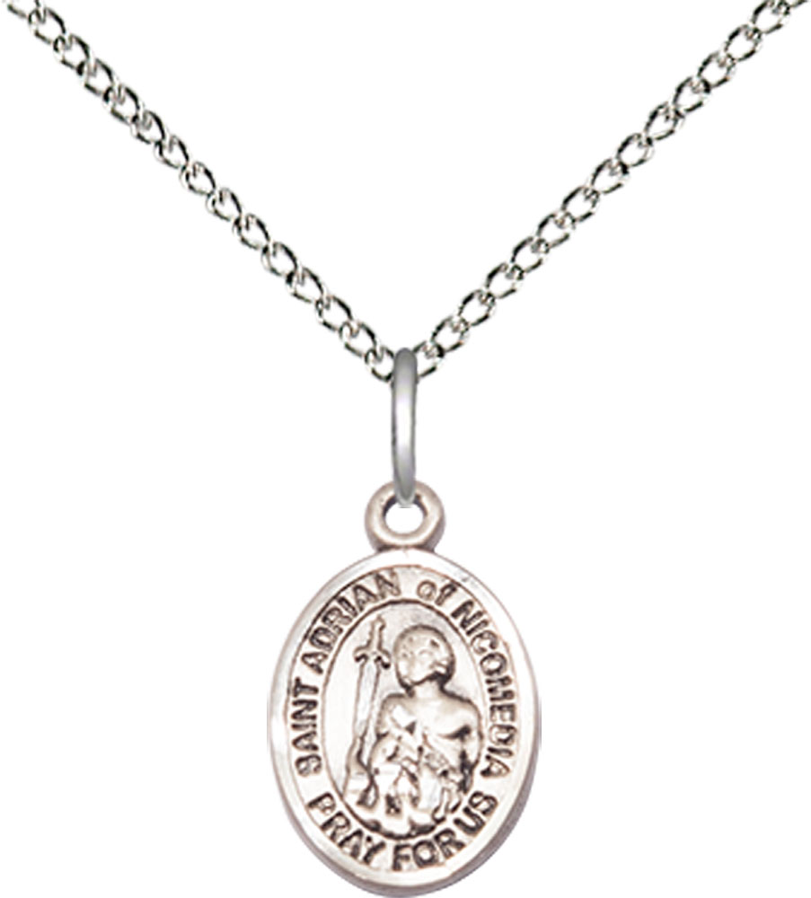 Sterling Silver Saint Adrian of Nicomedia Pendant on a 18 inch Sterling Silver Light Curb chain
