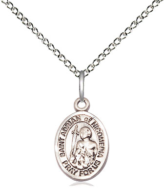 Sterling Silver Saint Adrian of Nicomedia Pendant on a 18 inch Sterling Silver Light Curb chain