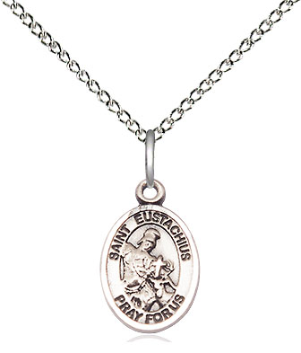 Sterling Silver Saint Eustachius Pendant on a 18 inch Sterling Silver Light Curb chain