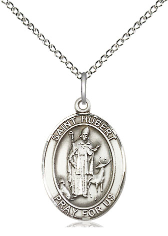 Sterling Silver Saint Hubert of Liege Pendant on a 18 inch Sterling Silver Light Curb chain