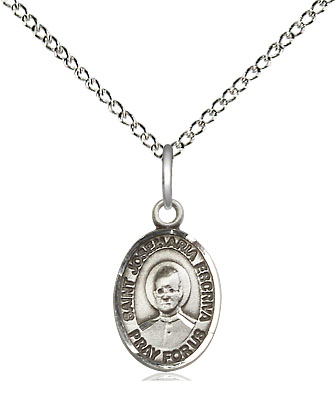 Sterling Silver Saint Josemaria Escriva Pendant on a 18 inch Sterling Silver Light Curb chain