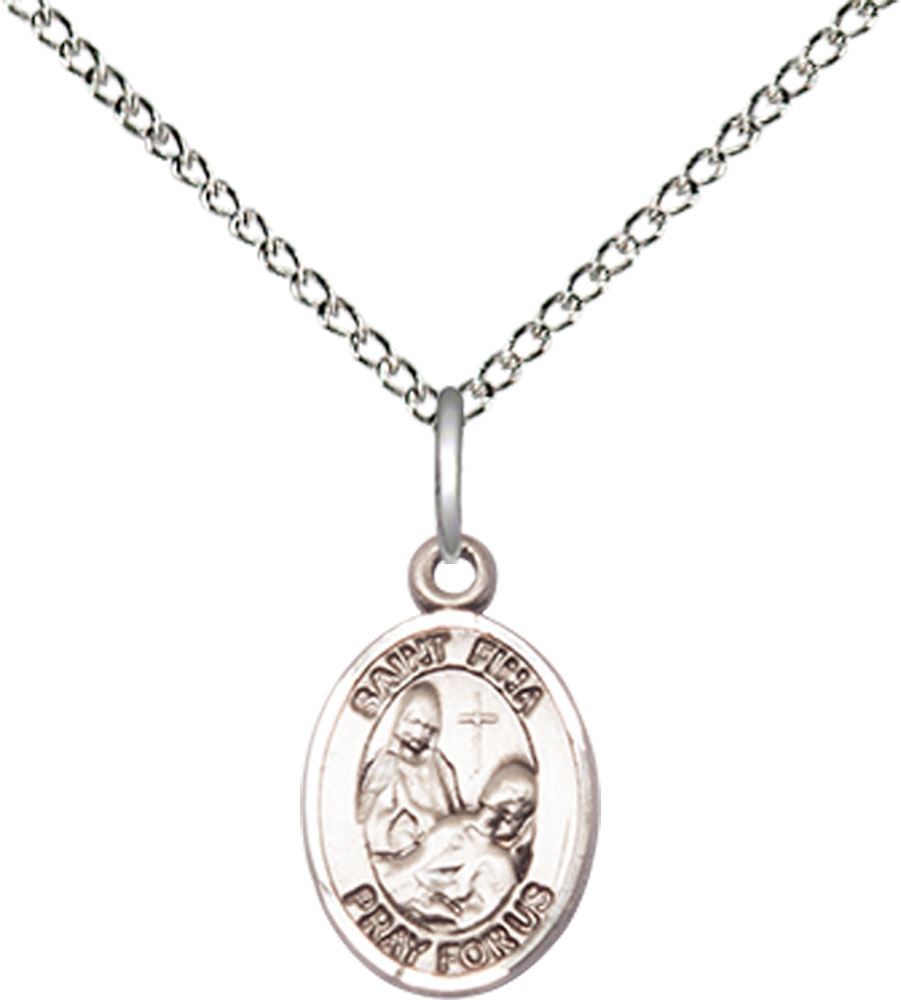 Sterling Silver Saint Fina Pendant on a 18 inch Sterling Silver Light Curb chain