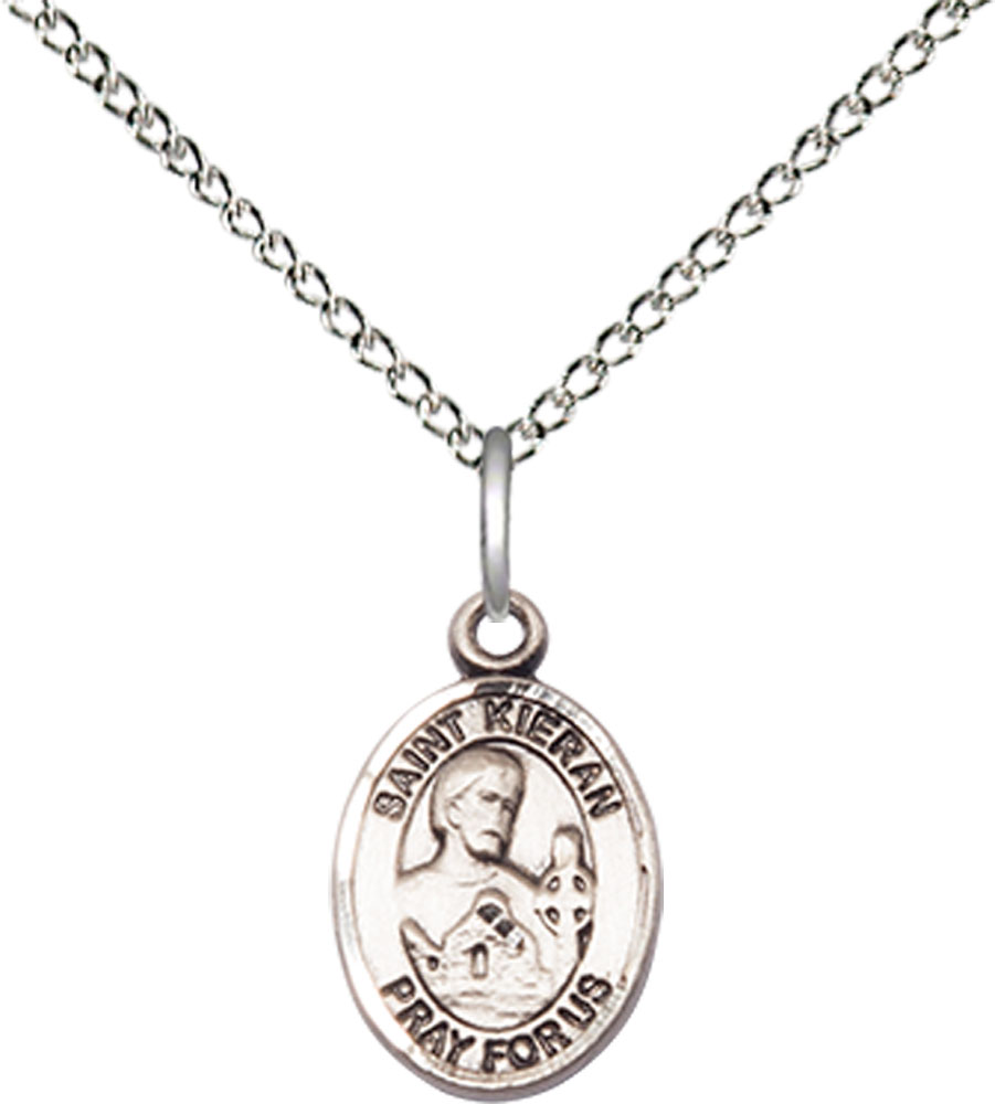 Sterling Silver Saint Kieran Pendant on a 18 inch Sterling Silver Light Curb chain