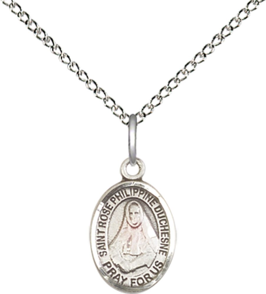 Sterling Silver Saint Rose Philippine Pendant on a 18 inch Sterling Silver Light Curb chain