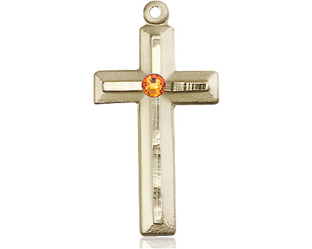 14kt Gold Filled Cross Medal with a 3mm Topaz Swarovski stone