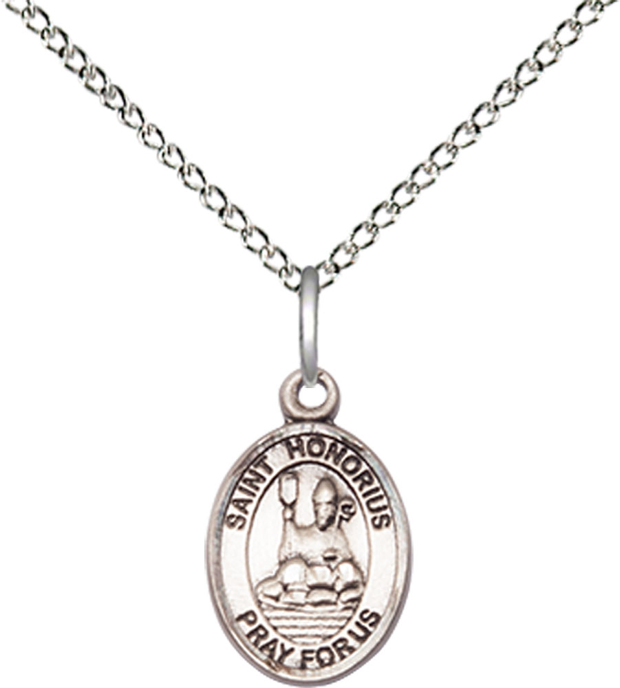 Sterling Silver Saint Honorius Pendant on a 18 inch Sterling Silver Light Curb chain