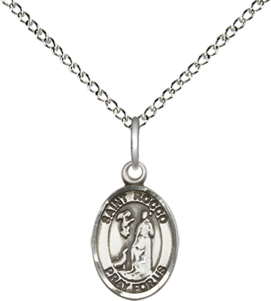 Sterling Silver Saint Rocco Pendant on a 18 inch Sterling Silver Light Curb chain