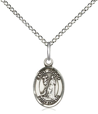 Sterling Silver Saint Rocco Pendant on a 18 inch Sterling Silver Light Curb chain