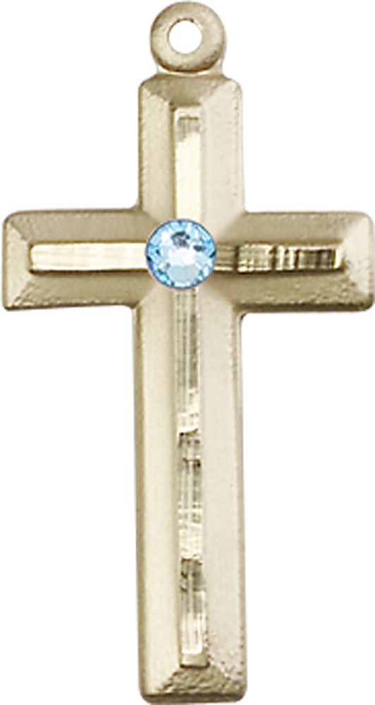 14kt Gold Filled Cross Medal with a 3mm Aqua Swarovski stone