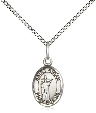 Sterling Silver Saint Aidan of Lindesfarne Pendant on a 18 inch Sterling Silver Light Curb chain