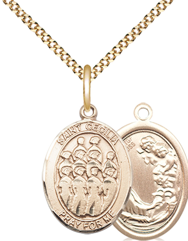 14kt Gold Filled Saint Cecilia Choir Pendant on a 18 inch Gold Plate Light Curb chain