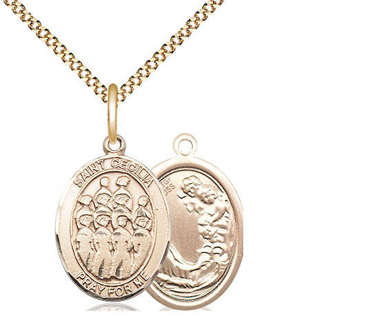 14kt Gold Filled Saint Cecilia Choir Pendant on a 18 inch Gold Plate Light Curb chain