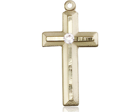 14kt Gold Filled Cross Medal with a 3mm Crystal Swarovski stone