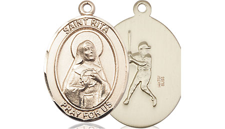 14kt Gold Filled Saint Rita Baseball Medal