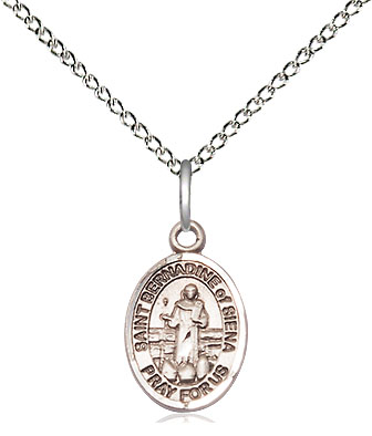 Sterling Silver Saint Bernadine of Sienna Pendant on a 18 inch Sterling Silver Light Curb chain