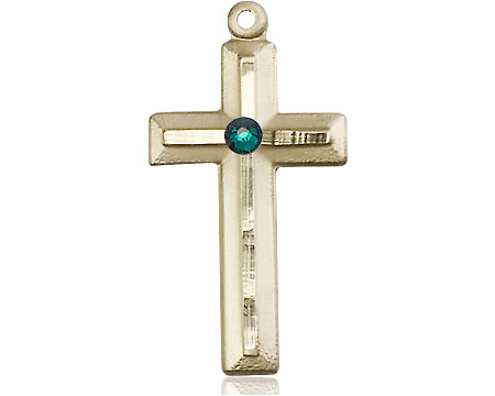 14kt Gold Filled Cross Medal with a 3mm Emerald Swarovski stone