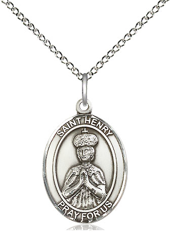 Sterling Silver Saint Henry II Pendant on a 18 inch Sterling Silver Light Curb chain