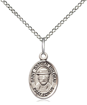 Sterling Silver Saint Damien of Molokai Pendant on a 18 inch Sterling Silver Light Curb chain