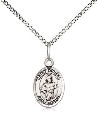 Sterling Silver Saint Dismas Pendant on a 18 inch Sterling Silver Light Curb chain