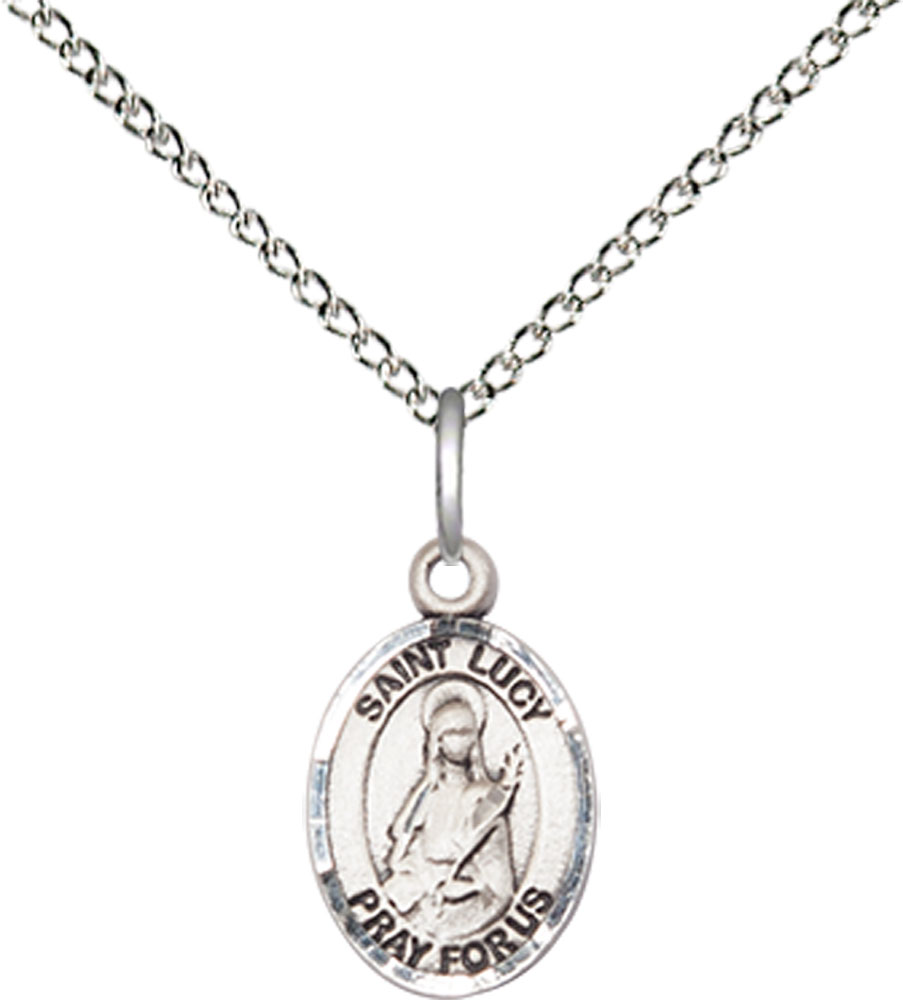 Sterling Silver Saint Lucy Pendant on a 18 inch Sterling Silver Light Curb chain