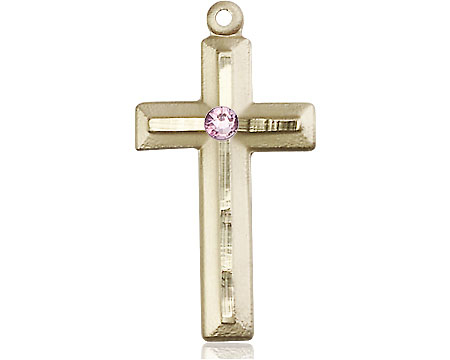 14kt Gold Filled Cross Medal with a 3mm Light Amethyst Swarovski stone